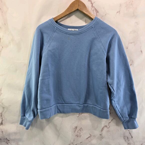 Reformation Sweatshirt Womens Small Blue Boxy Crop Crewneck Pullover Raglan - Picture 1 of 13